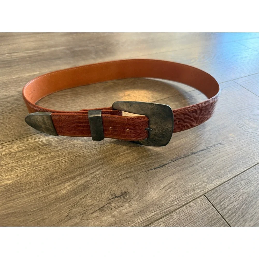 Bari Reias Vintage Genuine Lizard Leather Western‎ Belt Cognac Brown Size 30 USA